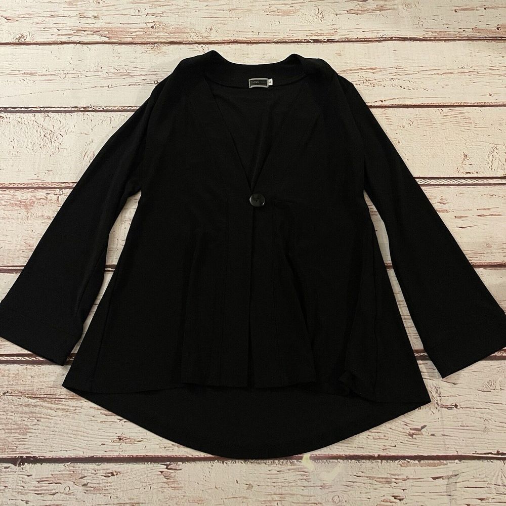 Sympli‎ Women's Black One Button V-Neck Long Sleeve Jacket Size 4 Made In Canada